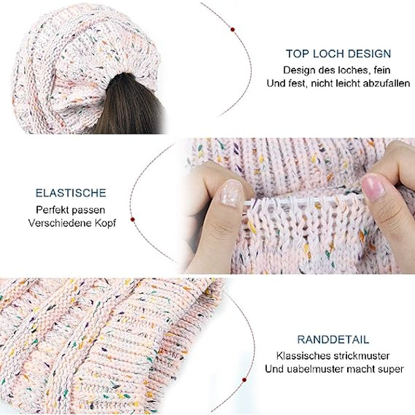 Tiibetiläinen syaaninen hevospipo - Talvinen poninhäntäpipo naisille, Hat Knitted Beanie with Hole Outdoor Warm Winter for Gift