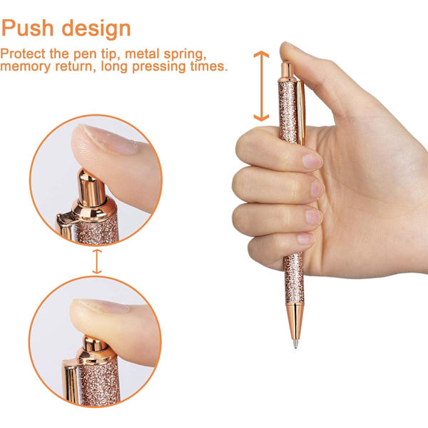 Glänsande kulspetspennor i metall, indragbara pennor i roséguld för skol- och kontorsmaterial, 1,0 mm, svart bläck, 4 stycken