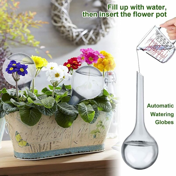 Sæt med 4 globusser (store) - Transparent automatisk vanding i plastik vandingskugle 8 cm i diameter system havevanding