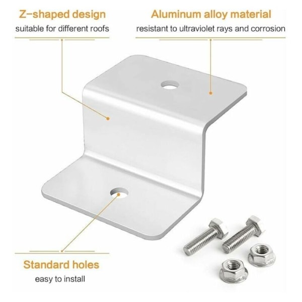 Z-formet solcellepanel, 8 stk. aluminium solcellepanelbrakett egnet for bobil-tak, solcellepanelmontering bruker Z-formet design (med 16 muttere og 16 skruer)