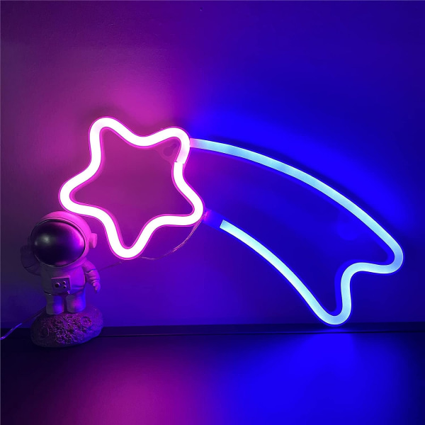 Meteor Neon Light Vaaleanpunainen-Blue Star LED Valkokyltti Valkokyltti Seinä Lig