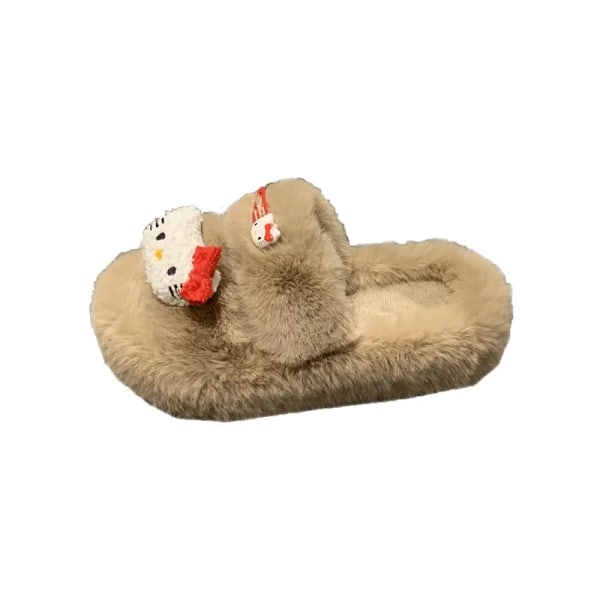 Søte hjemmesko for kvinner, plysjsko med tykk såle, bomull, varme, fluffy, sklisikre vintersko, 24,5 cm