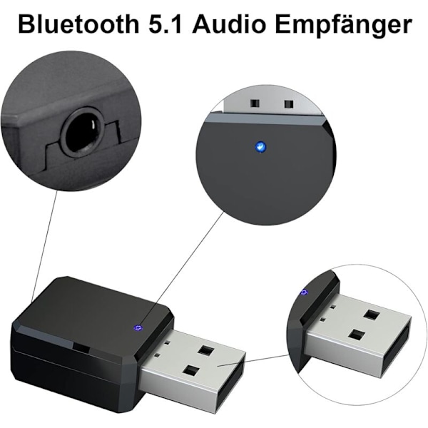 Bluetooth USB-adapter, 5.1 Bluetooth-adapter i bilen med dobbelte udgange, med 3,5 mm digitalt lydkabel, Bluetooth-nøglemodtager