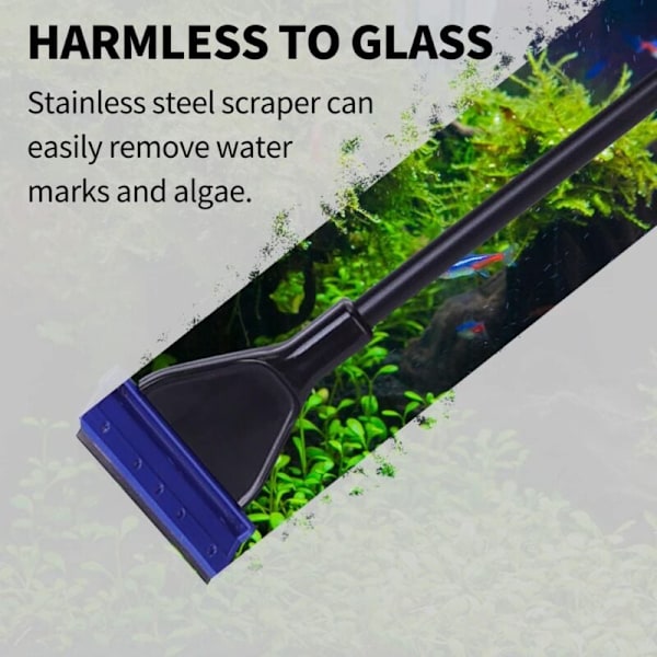 5 i 1 Akvarierensesæt, Glas Akvarierenseværktøj - Fiskenet, Grusrive, Algerenser (Rustfrit stål), Plantegaffel, Rensesvamp