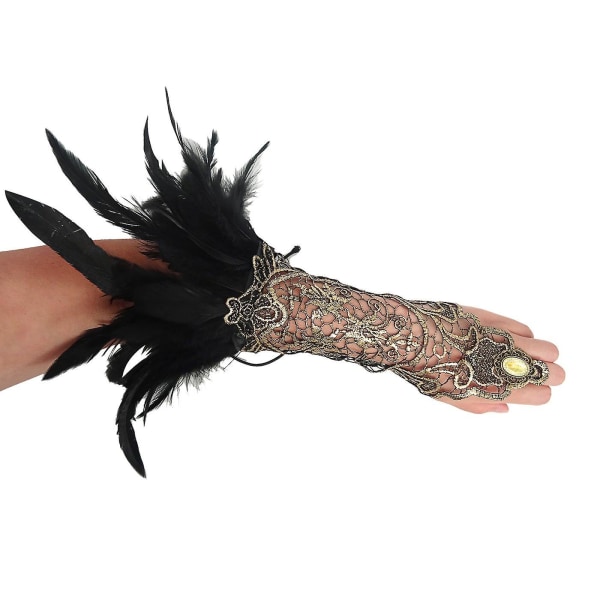 Kvinners vintage fjær blonder fingerløse lange hansker Stretch håndledd