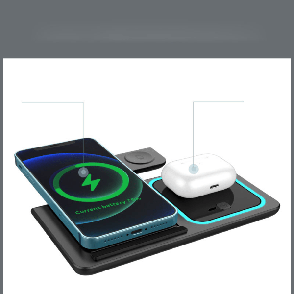 Trådløs oplader-3-i-1 Trådløs oplader foldebeslag Velegnet til mobiltelefon Trådløs hurtigopladningsur 3-i-1 trådløs oplader