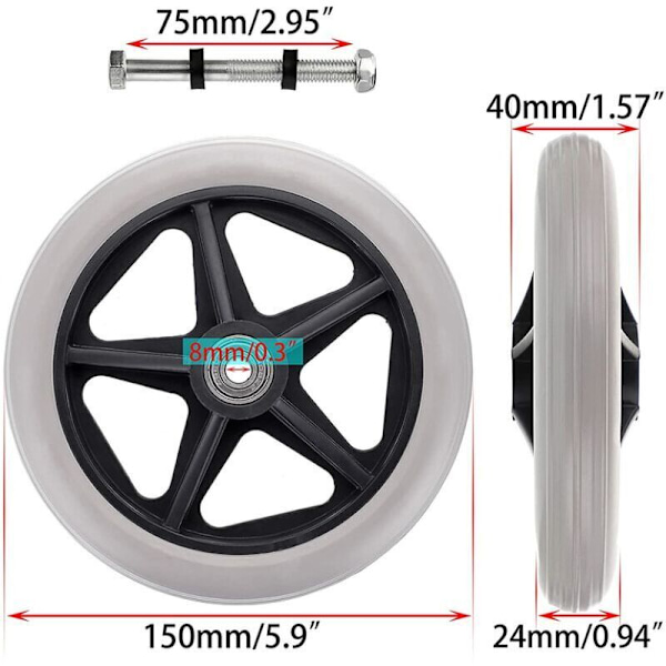 STK 6 Tommer Kørestols Gummi Udskiftningshjul Forhjul Walker Anti-Slip Udskiftningshjul Universal Udskiftningshjul Tilbehør p