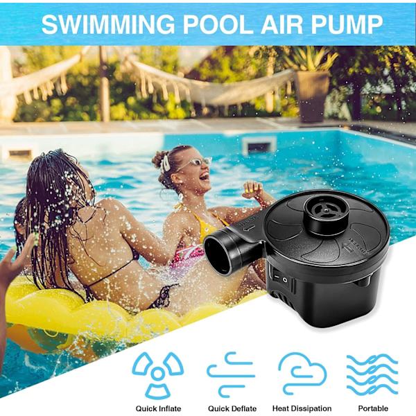 Elektrisk luftpumpe 2 i 1 oppblåsbar  deflator for svømmering, luftmadrass, padlebassengleker, luftpumpe med 3 dyser, AC110-240V/ DC12V/50W