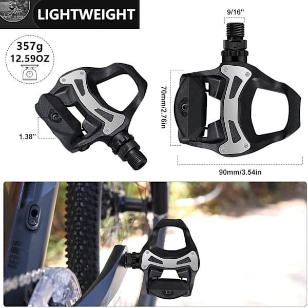 Cykelpedaler för landsvägscyklar, pedalklossar för SPD-klickpedaler, justerbar bred plattform, vattentäta och dammtäta cykelpedaler för 105 SM-SH-system