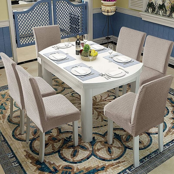 Pitkä ja vedenpitävä ruutukuvioinen jacquard-tuolinpäällinen - Taupe, yleiskäyttöinen ja kestävä tuolinpäällinen, sopii kodin, hotellin ja t:n sisustukseen