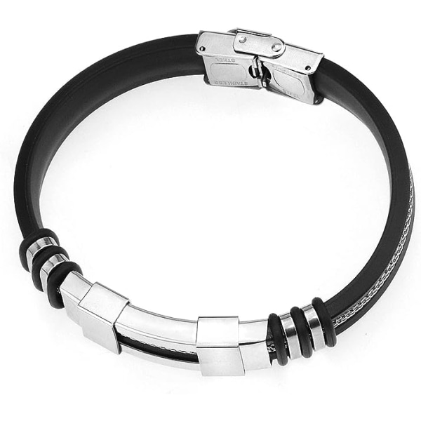 Fashion Punk Titanium Stål Justerbar Armbånd til Mænd (Sort) Silikoneindpakket Armbånd Rustfrit Stål Manchet Armbånd