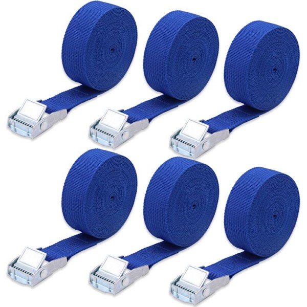 6 kpl 4 m x 2,5 cm räikkäkiinnityshihnoja, kestävä ja säädettävä kiinnityshihna, koukkuhinauslenkillä autoon, moottoripyörään, perävaunuun, matkatavaroille
