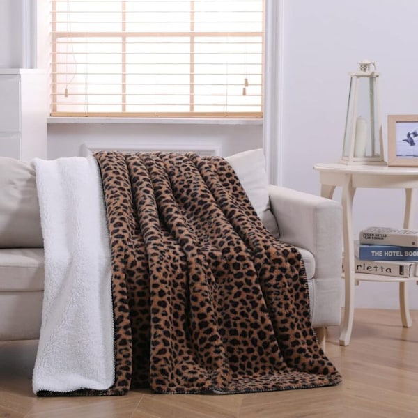 Lyxig Sherpa Fleece Filt, Ultra Mjuk och Varm, Lättviktig, Glänsande i Ljuset, för Säng, Soffa, Leopard Gulbrun 160 x 200 cm