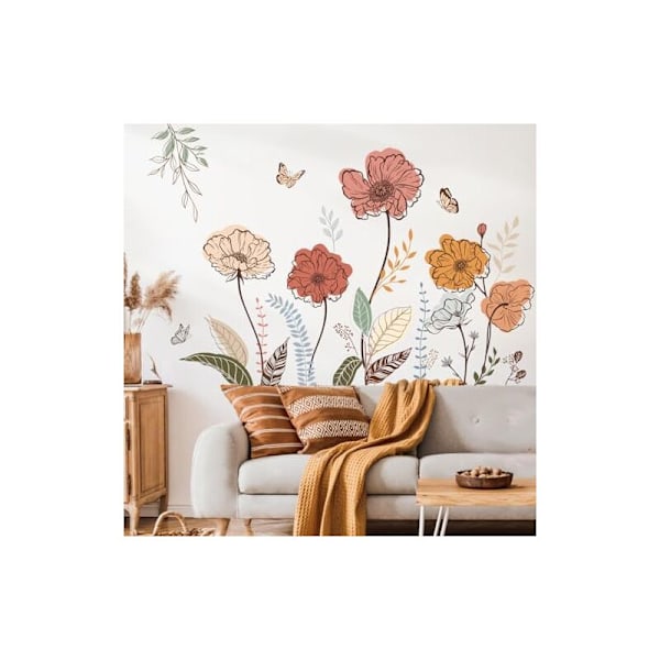 120x40cm Vægstickers Have Fleur Boho Vægmaleri Stickers Blomsterstickers Akvarel Urteplante Til Soveværelse Væg