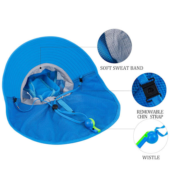 Solhatt for barn UPF 50+ Gutt Jente Beskyttelseshatt Bred Bremskjerm Strandhatter med Mesh og Justerbar Hakestropp