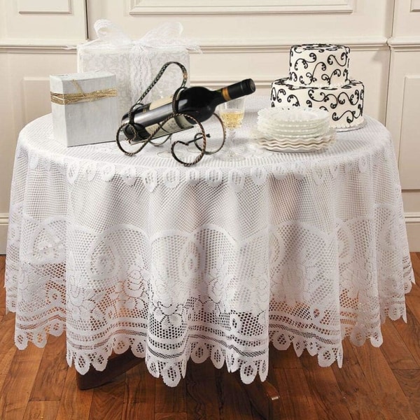 Heklede hvite blonderunderlag - Jacquard Polyester Vaskbar Tableclo