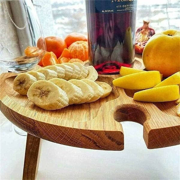 Træ udendørs sammenklappelig picnicbord, sammenklappelig vinbord og bærbart picnicbord, mini træ plug-in picnicbord, udendørs vinglasstativ