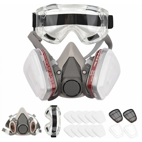 Återanvändbar 6200 andningshalvmask, gasmask, andningsskydd med skyddsglasögon