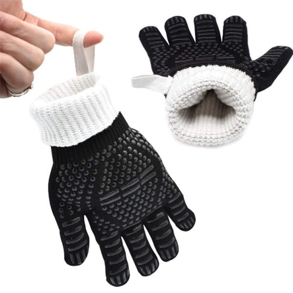 Anti-Heat Barbecue Gloves Up to 500°C, [1 Pair] Perfect for Grill BBQ Kitchen Cooking Oven Fireside Fireplace (Black)