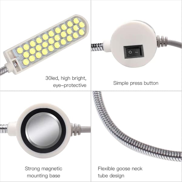 2PCS 2W 30LED Symaskin Lampa Fast Bas Flexibel Magnetisk Tu