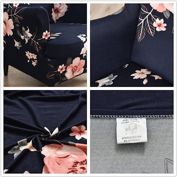 Stretch Wingback Stoltrekk Lenestoltrekk med T-pute Trekk, Sklisikkert Lenestoltrekk for Stue, Hotell, Soverom (Blå Duftende Blomst)