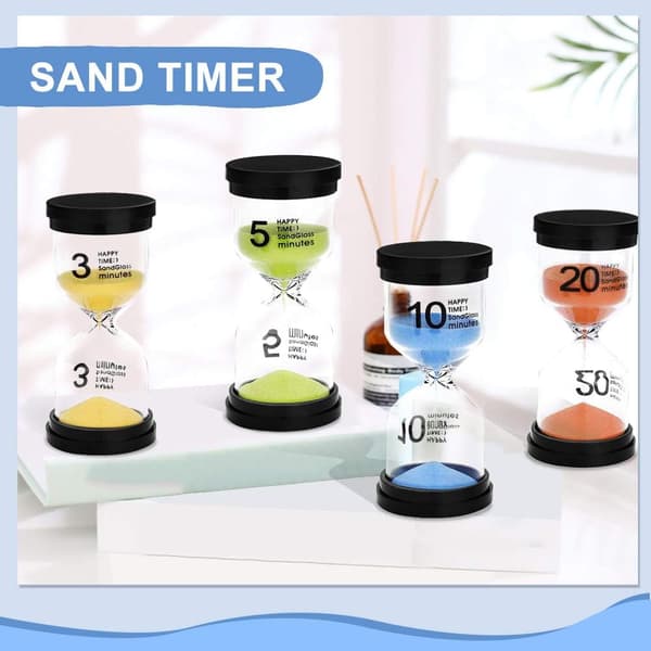 Timeglas i sand, 4 farvet timeglas i glas 3 minutter 5 minutter 10 minutter 20 minutter til tandbørste til børn/spil/hjem/kontor/klasseværelse