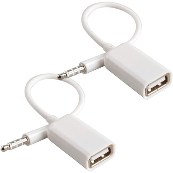 2 stk. AUX til USB 3,5 mm han Aux Audio Jack Stik til USB 2.0 hun Konverter Kabel Ledning til Bil Hvid af (Bil Har Behov for MP3 Dekode Funktion)
