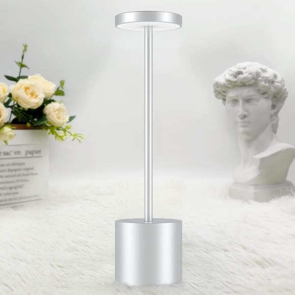 Bordlampe, Genopladelig Trådløs Bordlampe, 3600mAh LED Bordlampe Metaldesign USB-opladning, 3 Farvetilstande, til Sengebord, Udendørs, Terrasse, Restaurant