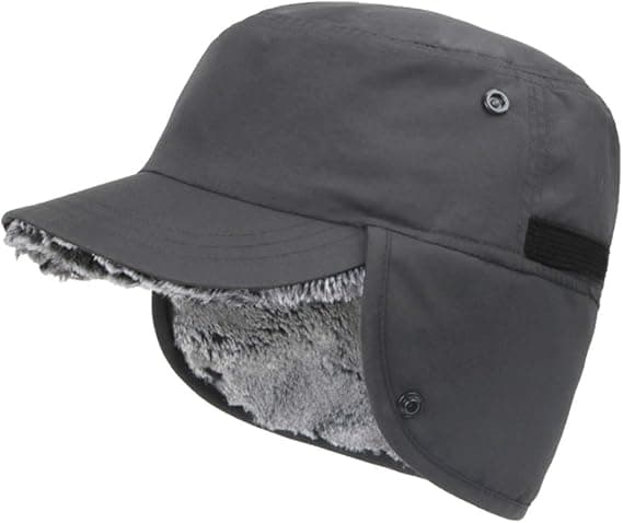 Utomhus herr vinter baseball keps med visir varm öronlapp mössa trapper jakt mössa, grå