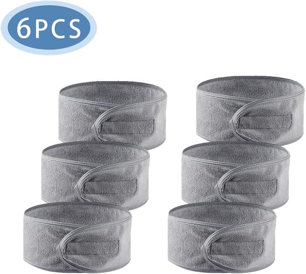 6 stk. sminkehodebånd for kvinner, hårbånd for ansiktspleie, skjønnhetsbadhodebånd, spahodebånd, justerbart hodebånd for masker (grå)