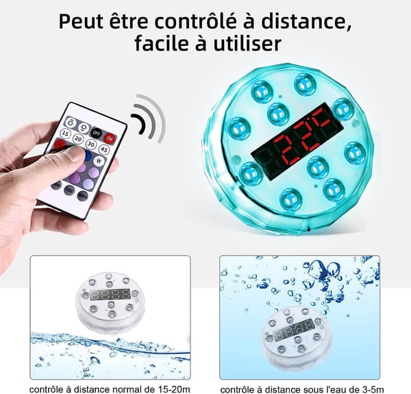 LED Pond Pool med Timer Termometer Belysning 16 Farver Lys Dekoration til Badekar Akvarium Have Vase (1 stk)