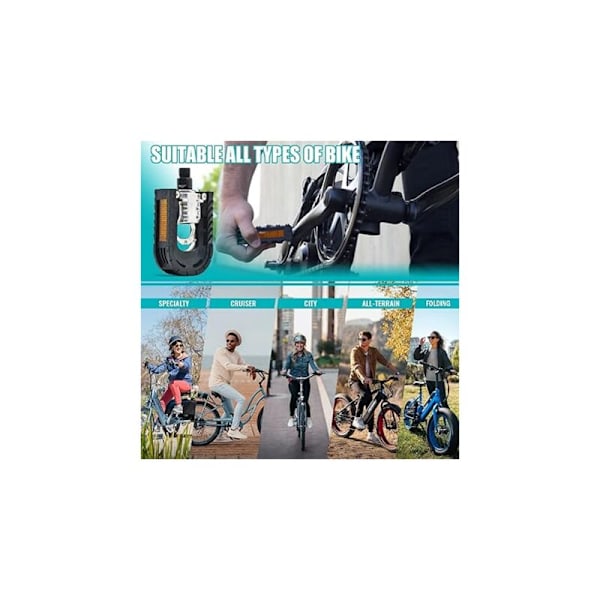 Sammenklappelige cykelpedaler i aluminiumslegering med reflekser og rustbeskyttelse - Φ 14 mm (9/16\") - Nemme at klappe sammen i metroen, til elcykel, MTB, racercykel