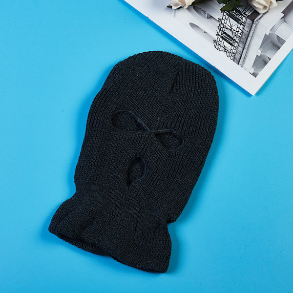 Musta Balaclava miehille, täyskasvot, 3-reikäinen neulottu balaclava, moottoripyörä, polkupyörä, balaclava, moottoripyöräily, hiihto, vaellus, retkeily, metsästys