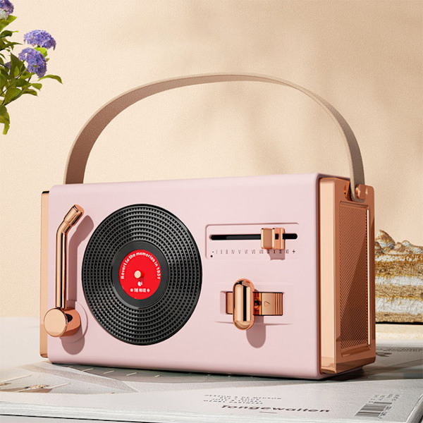 Bærbar højttaler Retro design Kraftfuld bas Effekt understøtter USB-hukommelseskort 1200mAh batteri Pink