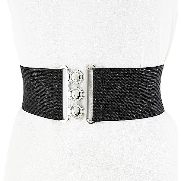 Elastisk damebælte, bredt bælte med 3 knapper spænde, vintage stil,