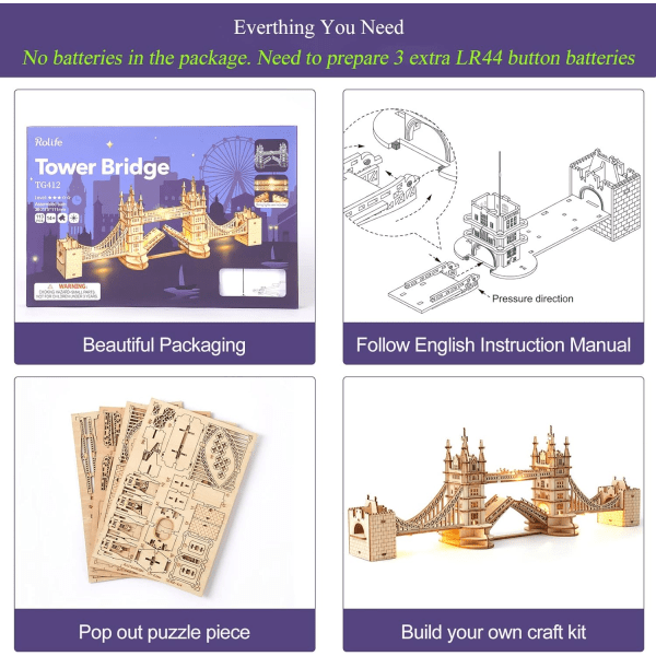 3D Träpussel Tower Bridge Modellbygge Kit för Vuxna att Göra Födelsedagspresenter till Familj och Vänner 113 Bitar
