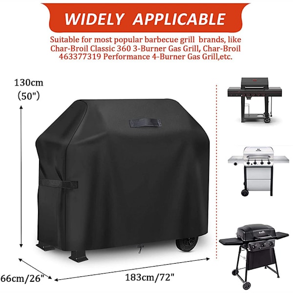 Gasgrillovertræk, Grillovertræk 183 x 66 x 130 cm, Udendørs Grillovertræk 420D Vandtæt Oxford Stof Solbeskyttelse, BBQ Overtræk til Weber, Char-
