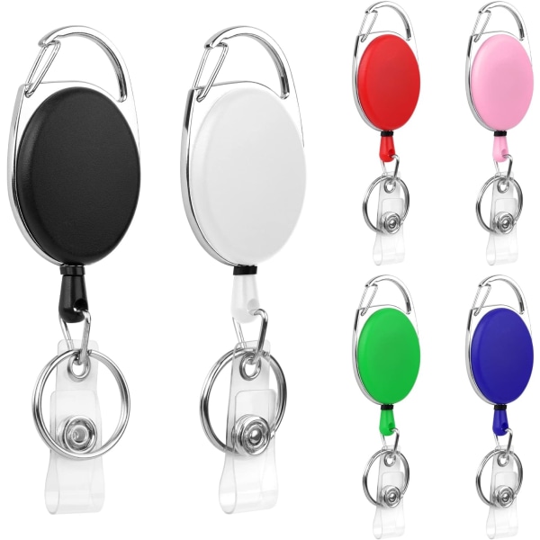 Tilbageholdelig badgeholder, 6 stk. Tilbageholdelige nøgleringe (multifarvet), Tilbageholdelig snor med bælteholder til nøgleringe ID-kortholder, med