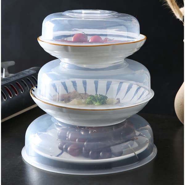 3 st 14 cm transparenta mikrovågsugnsplattor - Klockformad tallrikslock