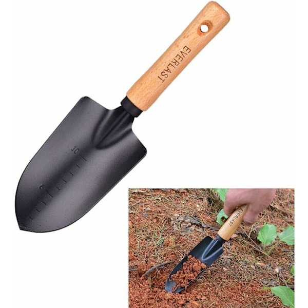 2 stk hageoverføringsspade i karbonstål, skalerende spade, plantespade, minihagespade med treskaft for planting og omplanting av ormer