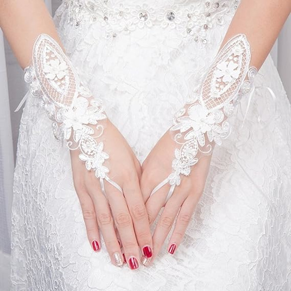 Bryllup Handsker Blonde Kvinder Pige Handske Brudepige Fingerløs Hæklet Gotisk Elegant Halv Finger Blomster Brude Handsker Aften Fest Banket Teater Pro