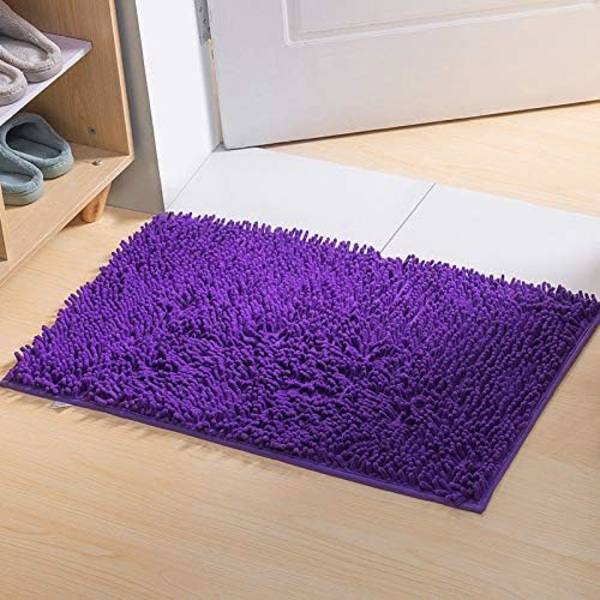 Chenille-mikrokuituinen pörröinen kylpymatto, pehmeä ja mukava, erittäin imukykyinen vesi, liukumaton, paksu kylpyhuoneeseen (60x40cm, violetti)
