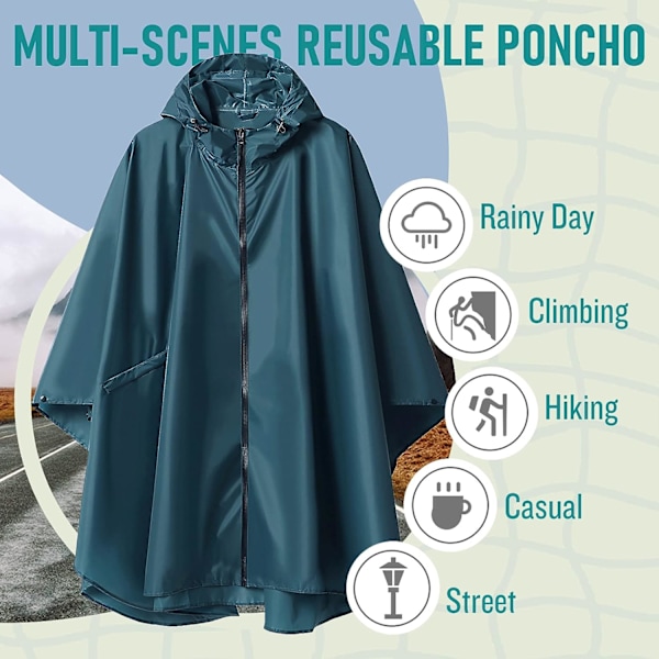 Regnfrakke Poncho med lynlås hætte til voksne