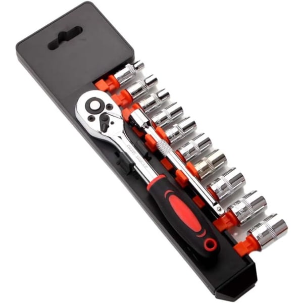 1/4'' Ratchet Socket Wrench Set, Mechanic Tool Kit och Sockets Set med Quick Release Reversible Ratchet Handle och Extension Bar, 12 Pcs Set