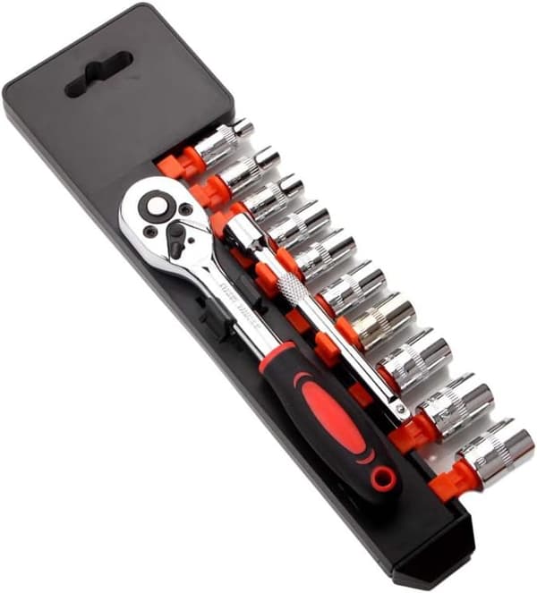 1/4'' Ratchet Socket Wrench Set, Mechanic Tool Kit og Sockets Set med Quick Release Reversible Ratchet Håndtag og Forlængerstang, 12 Pcs Set