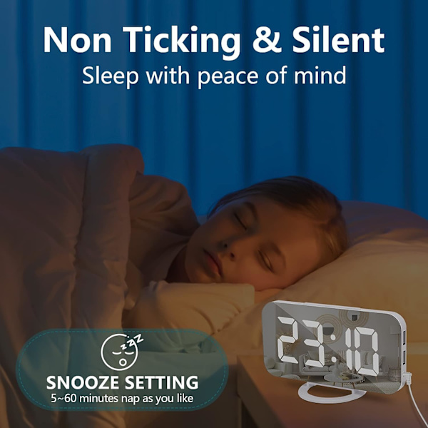 Stor digital klocka - Vit, LED elektrisk väckarklocka, väckarklocka, snooze, 3 dimningslägen, nätansluten sängklocka, dekorativ sängklocka