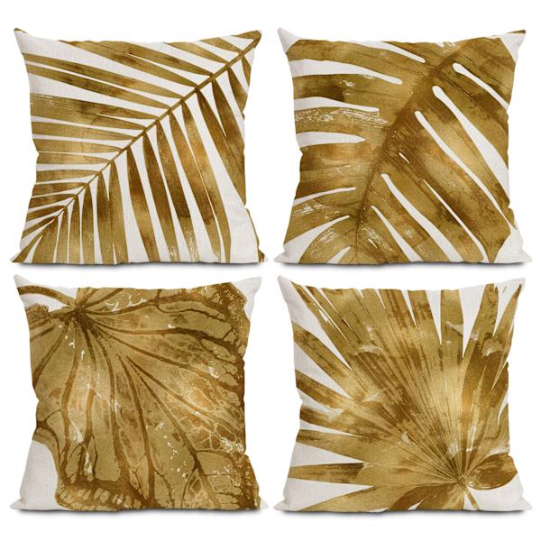 Kuddfodral Retro Nostalgisk Guld Blad Kudde Kudde Soffa Kudde Bil Ryggstöd Linne Örngott (Kuddkärna Ingår Ej), 4-Delars Set, 45 * 45cm