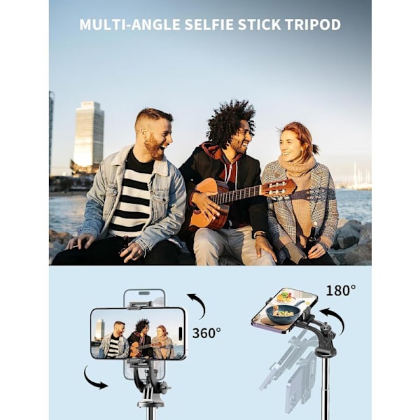 163,5 cm Selfie stang, smartphone stativ, udtrækkelig selfie stick telefonholder med fjernbetjening og mobiltelefon kompatibel med iPhone/Samsung/Go