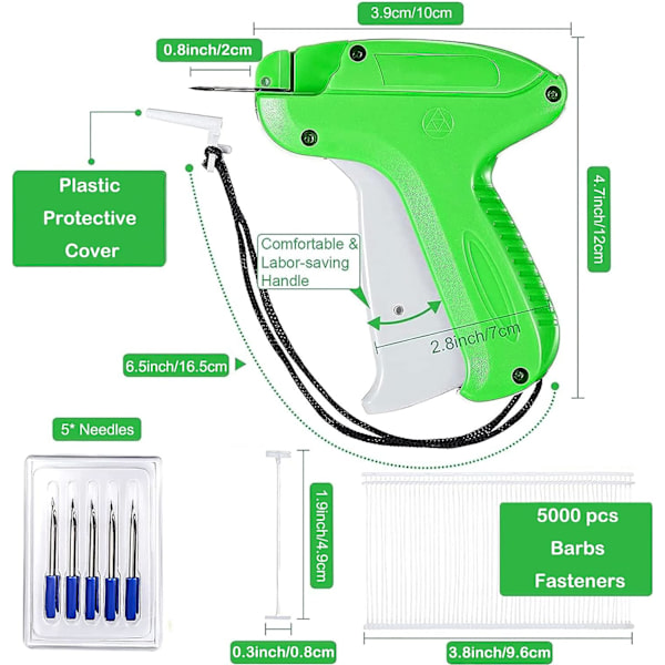 Klesprismerking Tagging Tag Gun Garment Merkevare Etiketter med 5000 stk Padletråder (5 cm) og 5 reserve nåler for basar klær sokker hatter Trad