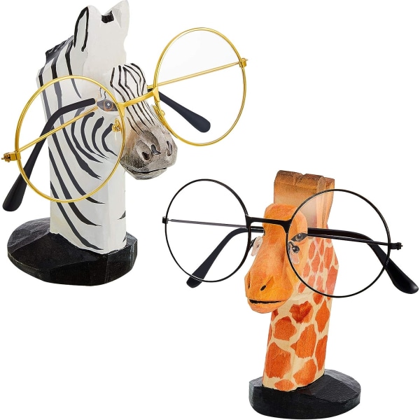 2 stykker Wooden Animals Brilleholder Håndskårne Tre Brilleglass